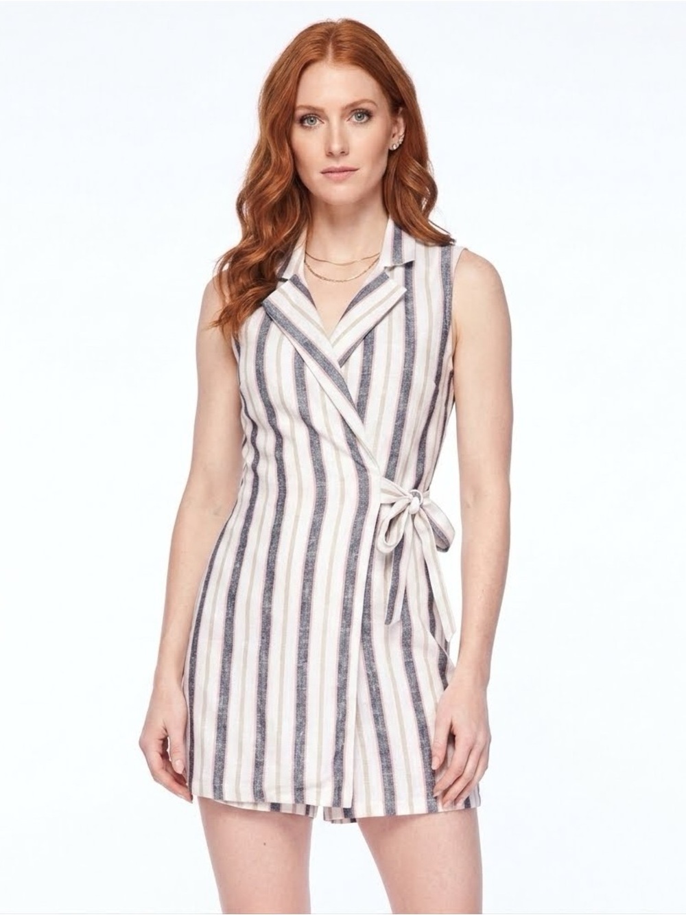 Love Tree | Linen Blend Side-Tie Wrap Front Romper Size Large